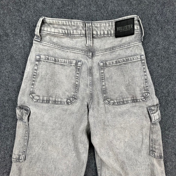 Hollister High Rise Vintage Baggy Cargo Jeans Women 1R 25x31 Light Wash Wide Leg - Picture 4 of 11